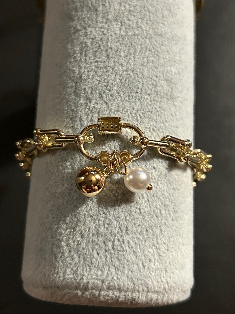 Gold Pearl Charm Bracelet - Elegant Women's Jewelry